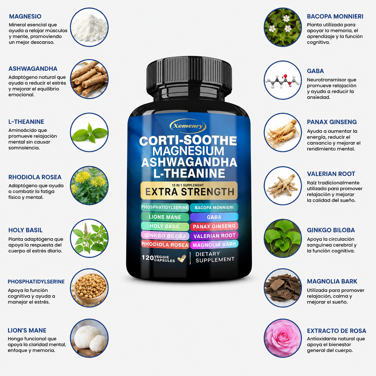 🌿Suplemento Corti-Soothe® Triple acción, Magnesio, Ashwagandha y L-teanina